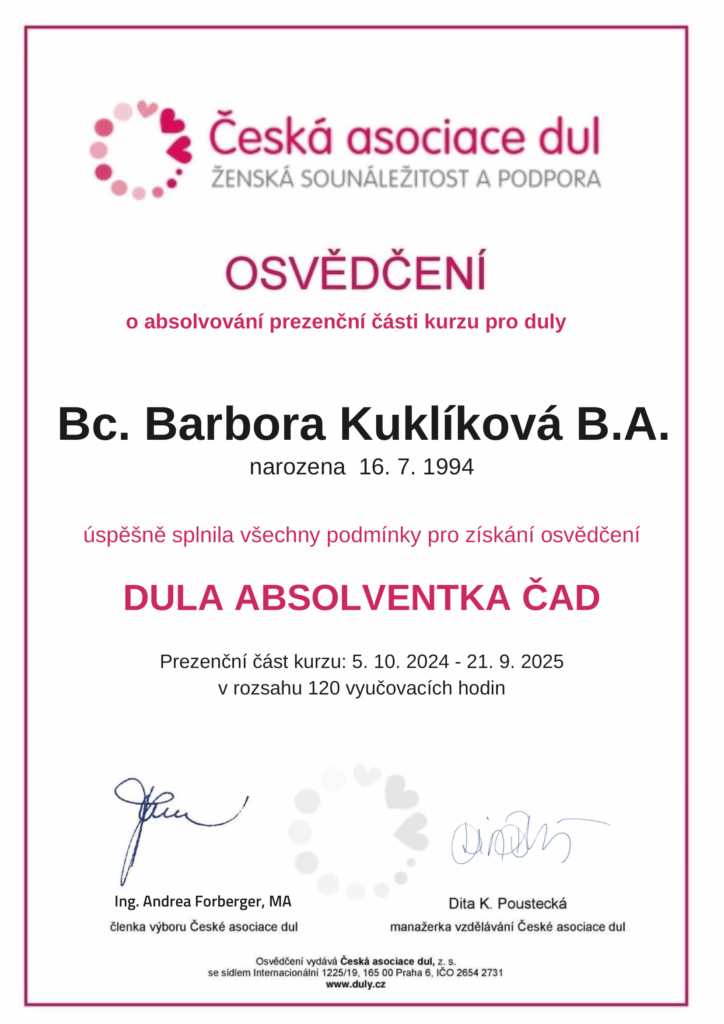 Osvědčení o absolvování kurzu pro duly